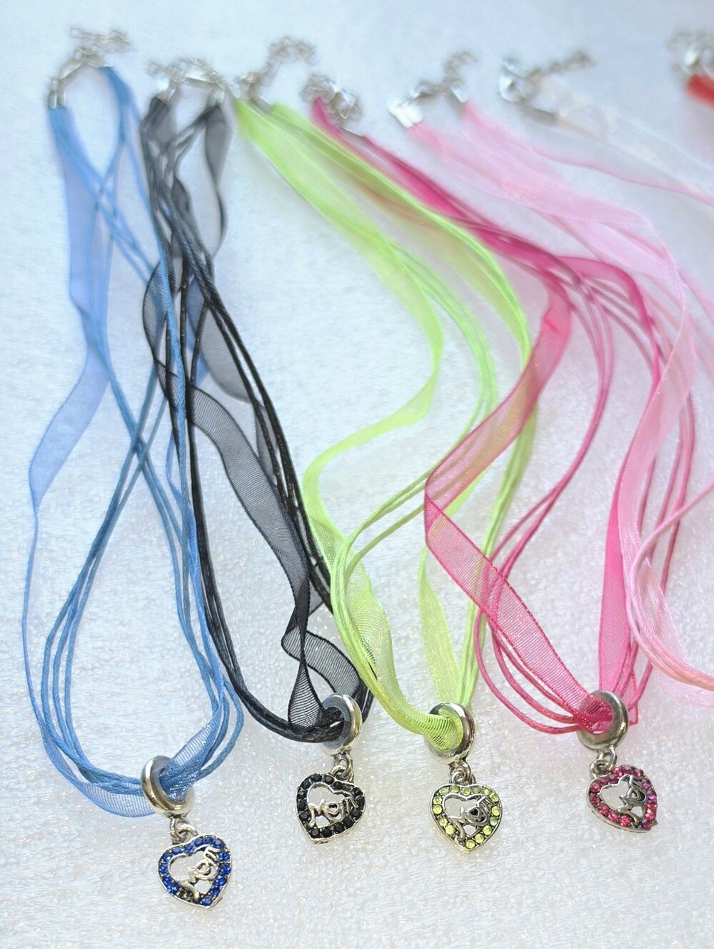 MOM Heart Crystal Pendant Ribbon Necklace Bright Neon Fluorescent Mothers Gift - Picture 8 of 16